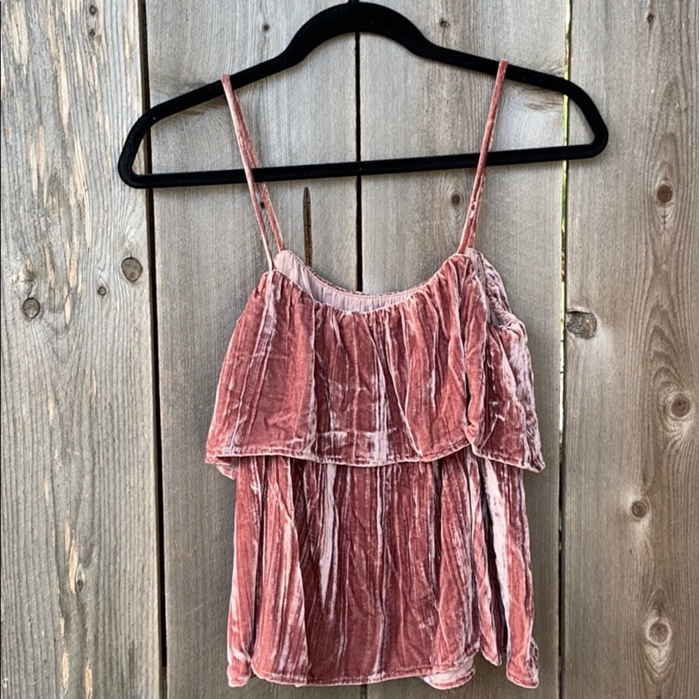 Madewell Blush Crusted Velvet Ruffle Tank - Picture 2 of 13